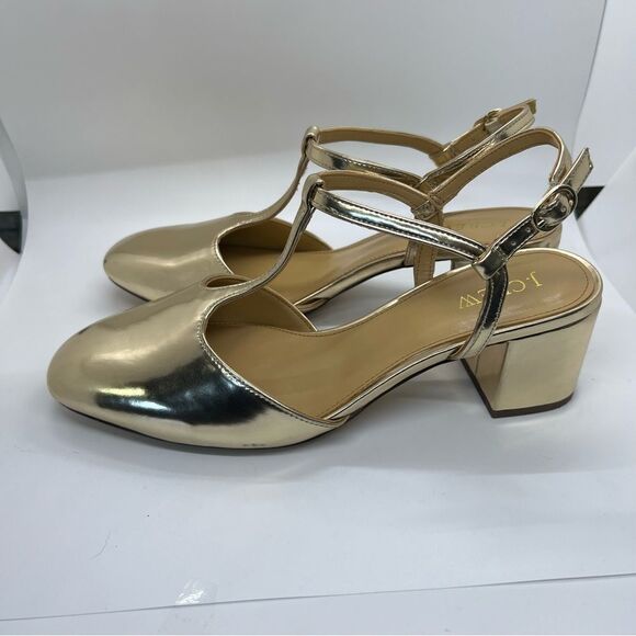 9.5 NEW IN BOX J Crew Ankle T- Strap Heel Gold - Picture 3 of 10